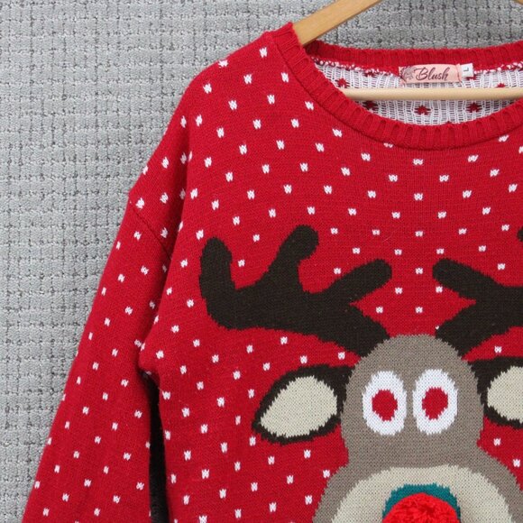 Vintage Blush Christmas Sweater Mens Large L Red Pullover Knit Red Nose Reindeer - Picture 3 of 9